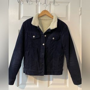 John Galt - Brandy Melville Sherpa Lined Corduroy Jacket in Navy